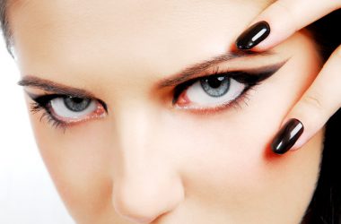 Fashion style. Woman face with so sexy « black eyes »